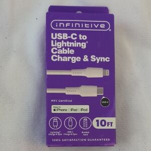 White USB-C to Lightning Cable 10FT